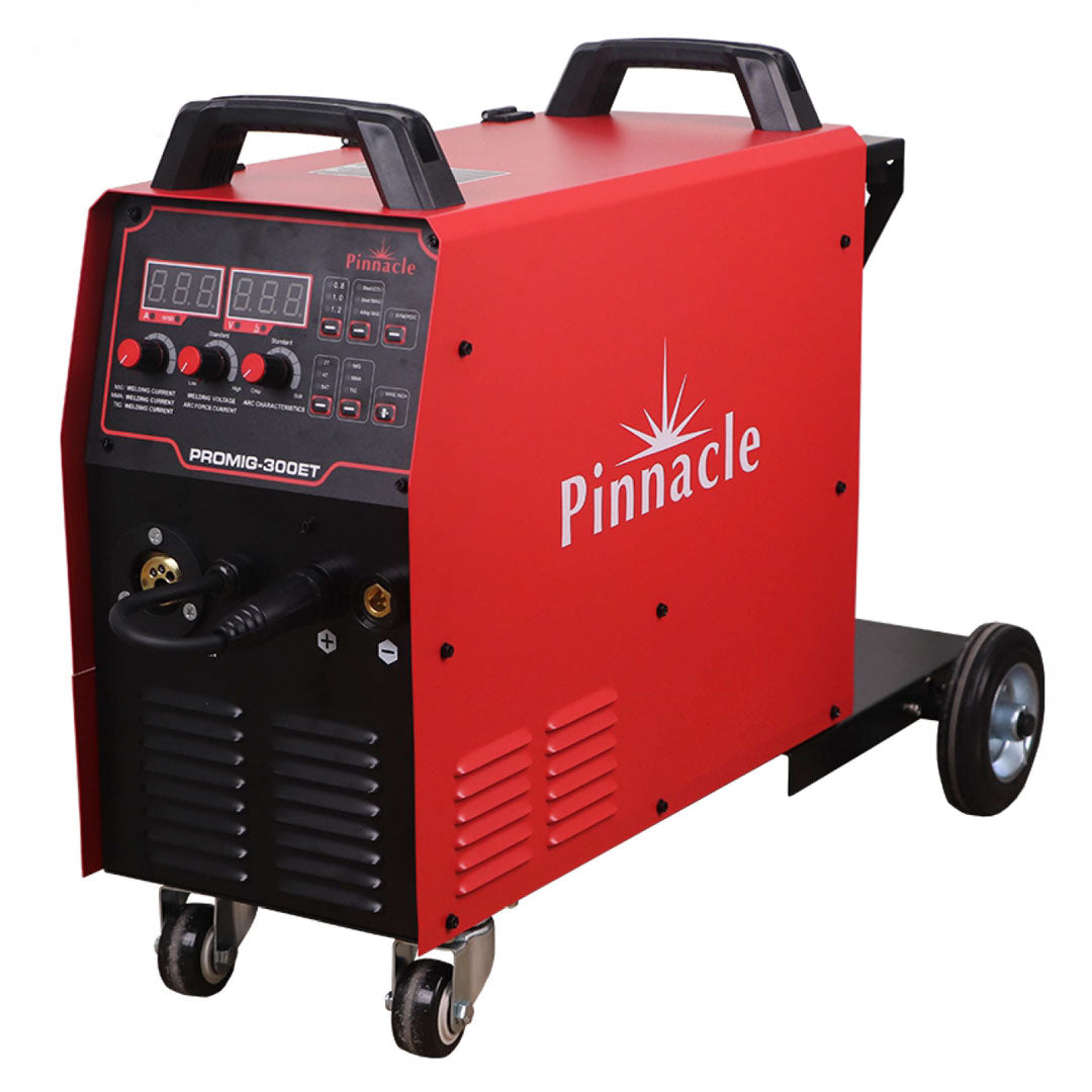 Pinnacle PROMIG 300ET MIG/MMA/LIFT TIG Welding Machine with IGBT Module Technology and Synergic Operation, ideal for industrial fabrication, auto repair, and home projects.