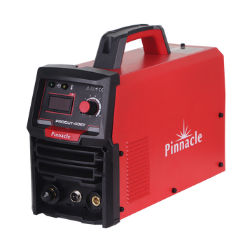 Pinnacle Procut 40ET Plasma Cutter angled front view highlighting torch connection and control knobs.